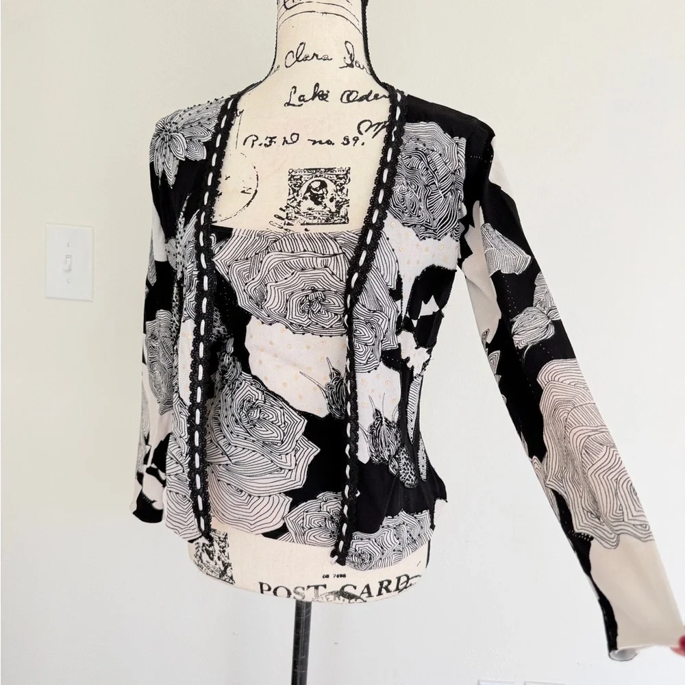 Alberto Makali Monochrome Floral Open Cardigan & Tank Top Set Sz M Romantic - Picture 4 of 16